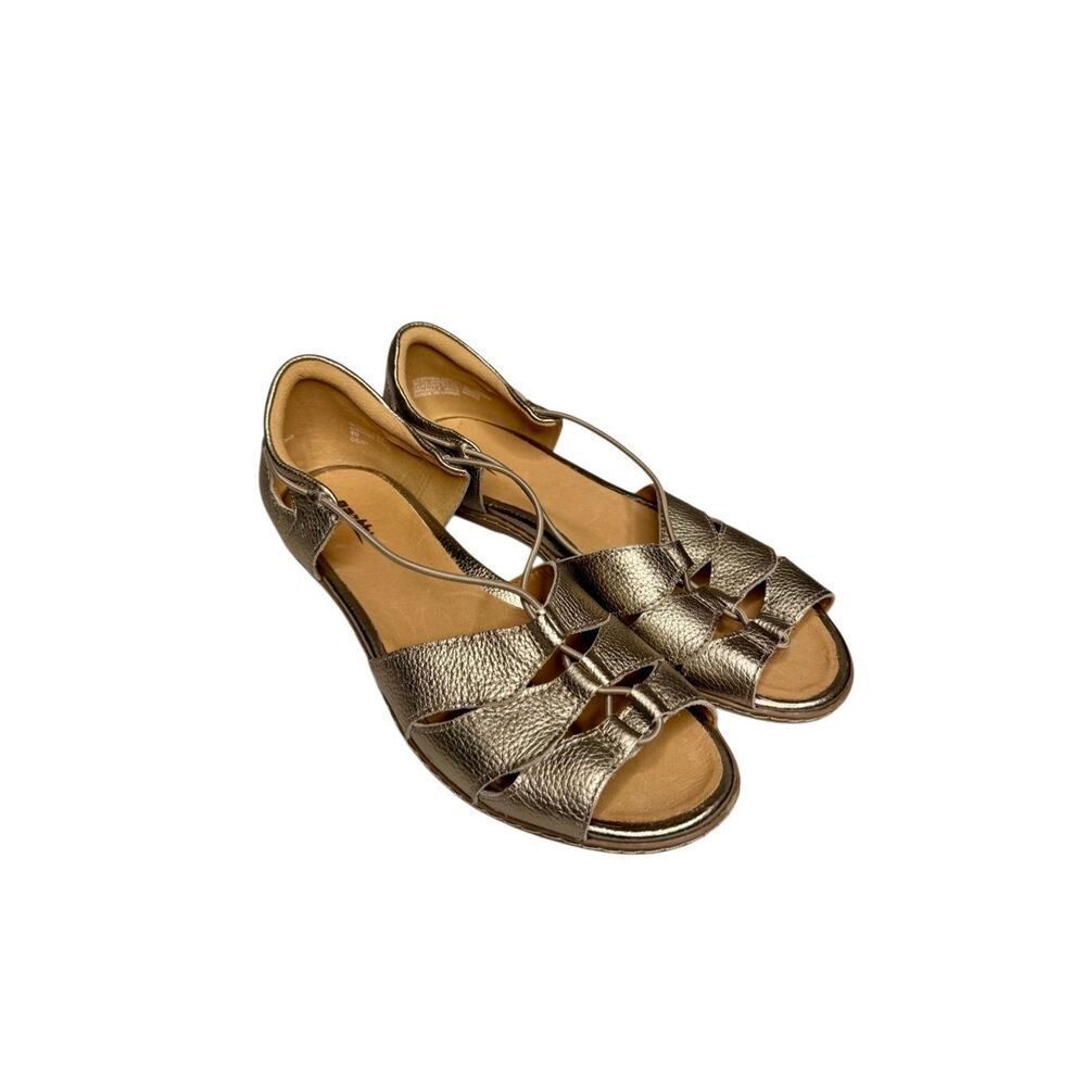 Earth aloha washed gold leather flat sandals size 9 wide width - Picture 10 of 10